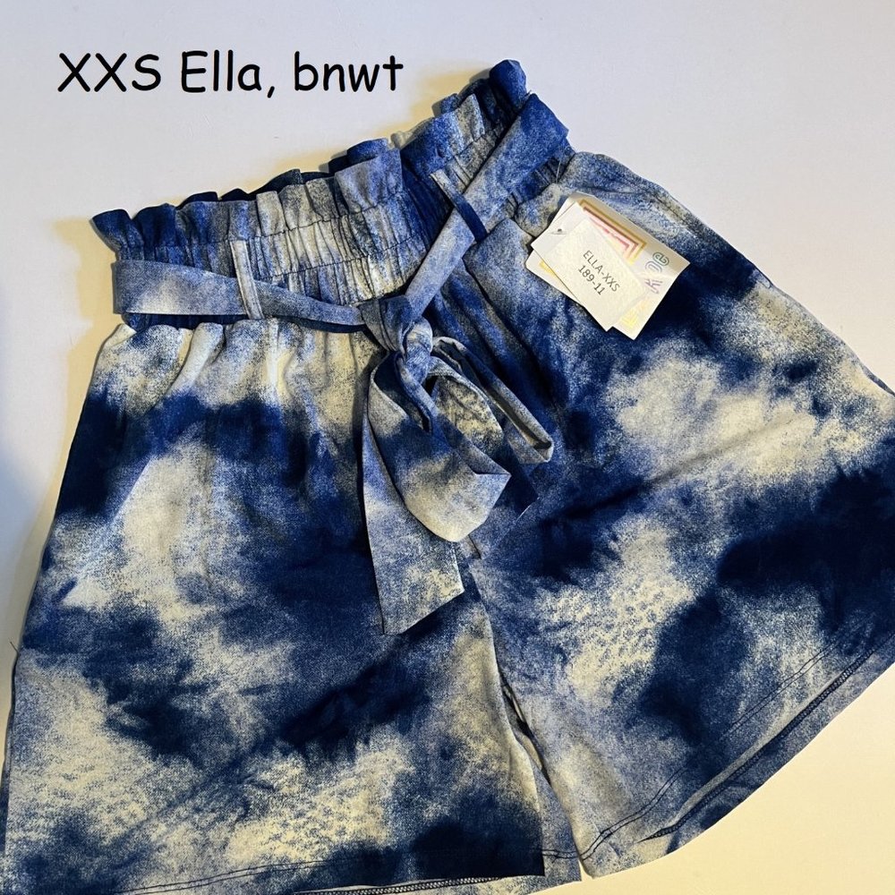 XXS Lularoe Ella Shorts, blue and white tie-dye